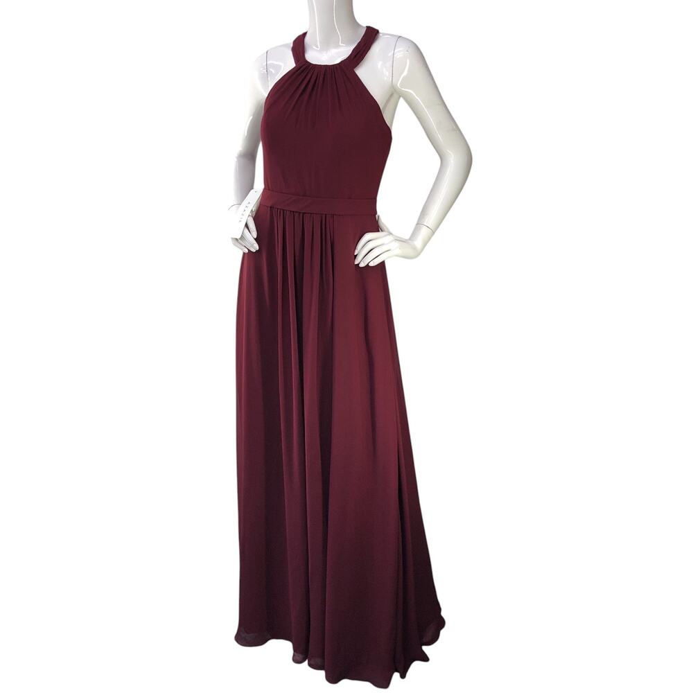 Azazie Womens Size A6 Dress Misha Long Bridesmaid Gown Halter Style Red NEW